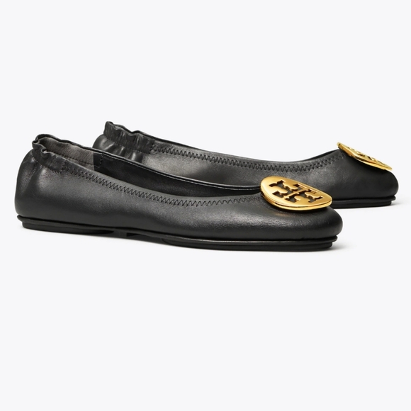 Tory Burch Black Leather MINNIE TRAVEL BALLET - Picture 1 of 5